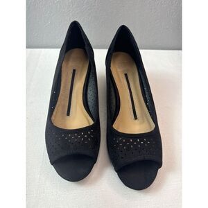 Tulip Womens Wedge‎ Peep Toe Shoes Black Size 8.5